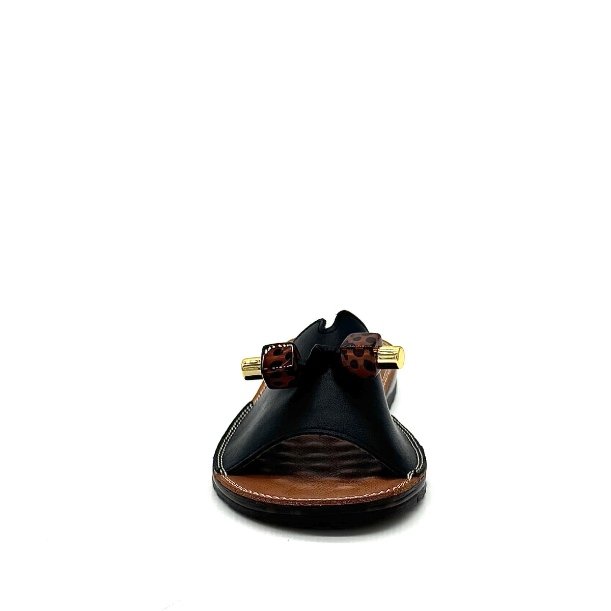 BONAVI Flora black leather slide sandals for women with flexible rubber sole
