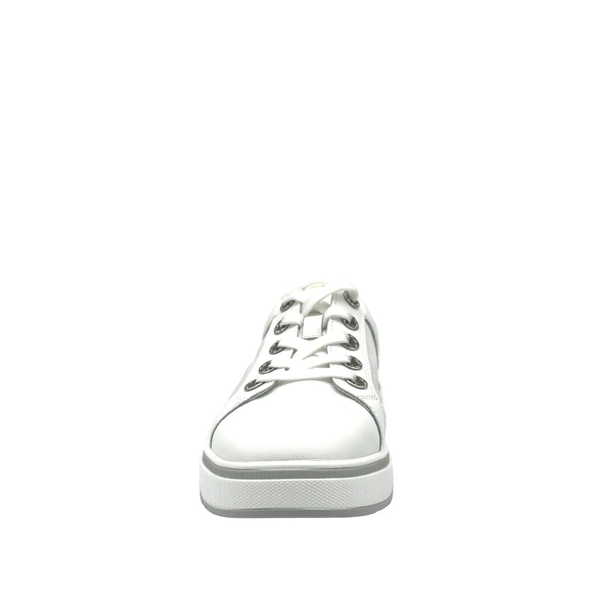 White: Bonavi Azael leather platform sneaker in white with mesh panel detail and chunky white sole,