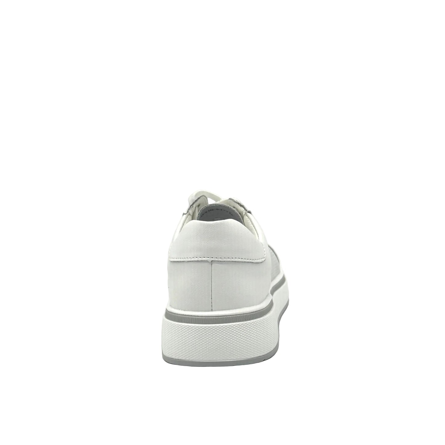 White: Bonavi Azael leather platform sneaker in white with mesh panel detail and chunky white sole,
