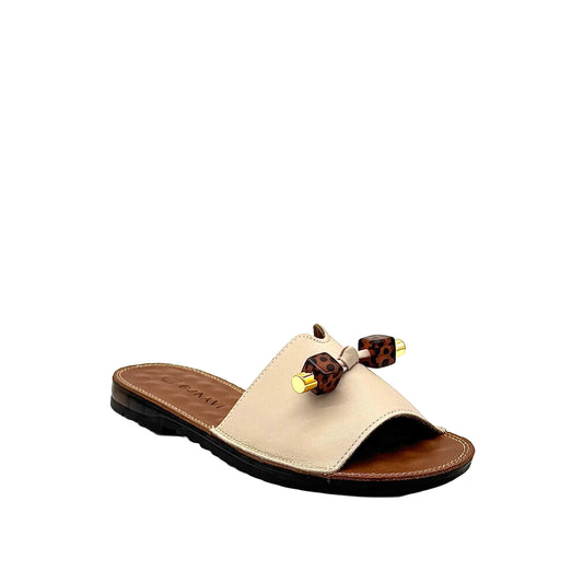 BONAVI Flora beige leather slide sandals for women with flexible rubber sole