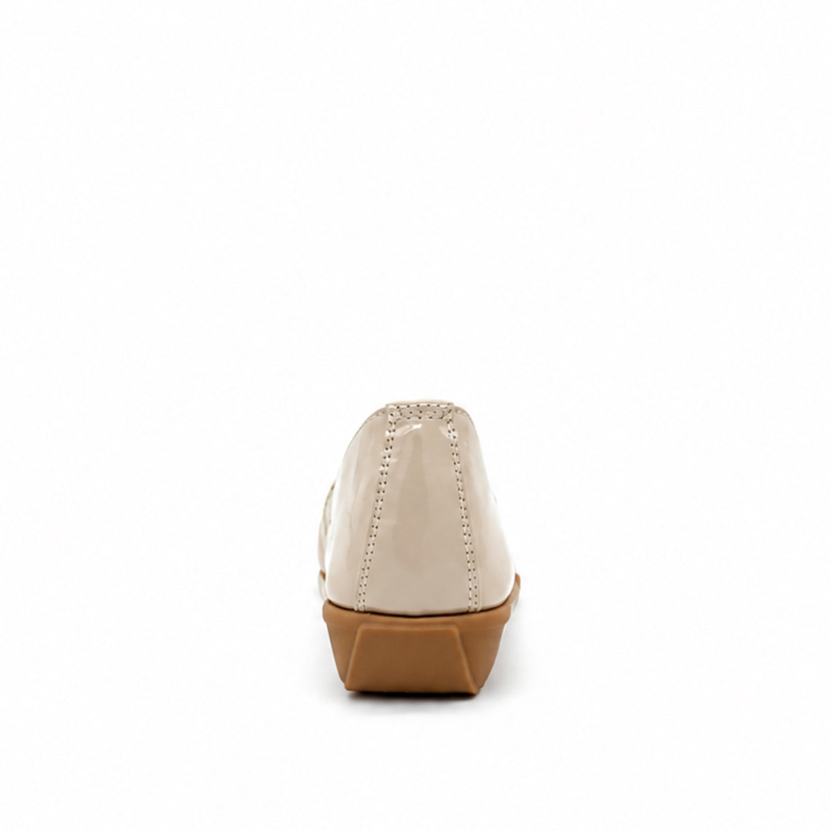 BONAVI Jasmine genuine leather almond toe flat in taupe with high-shine patent finish and low wedge heel