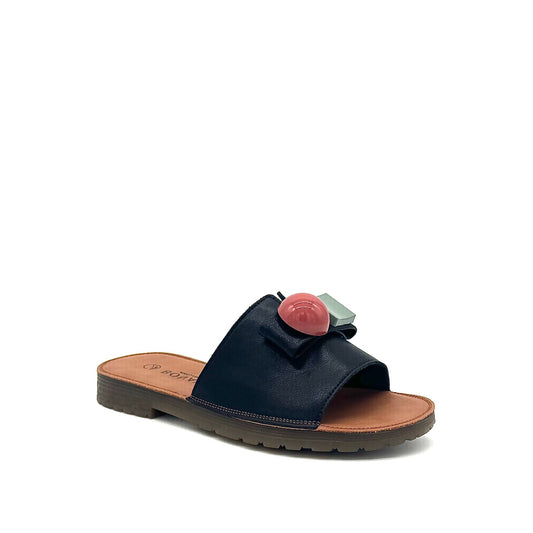 BONAVI Mesta black leather slide sandals for women with cushioned leather footbed and slip-on design