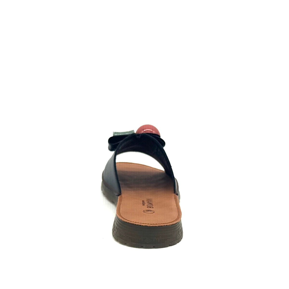 BONAVI Mesta black leather slide sandals for women with cushioned leather footbed and slip-on design