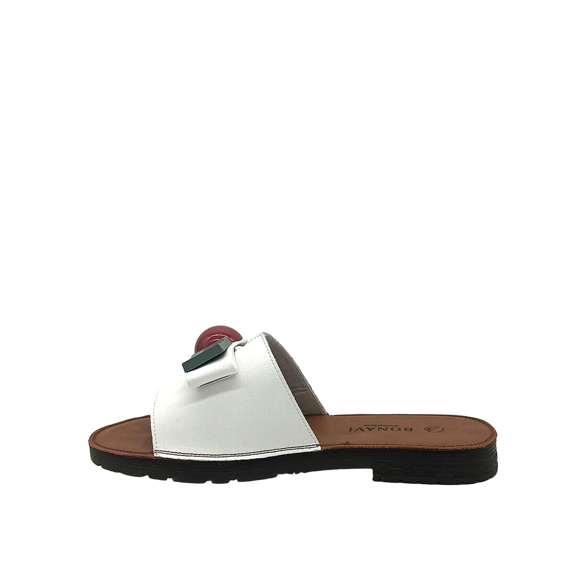 BONAVI Mesta white leather slide sandals for women with cushioned insole and flexible rubber sole