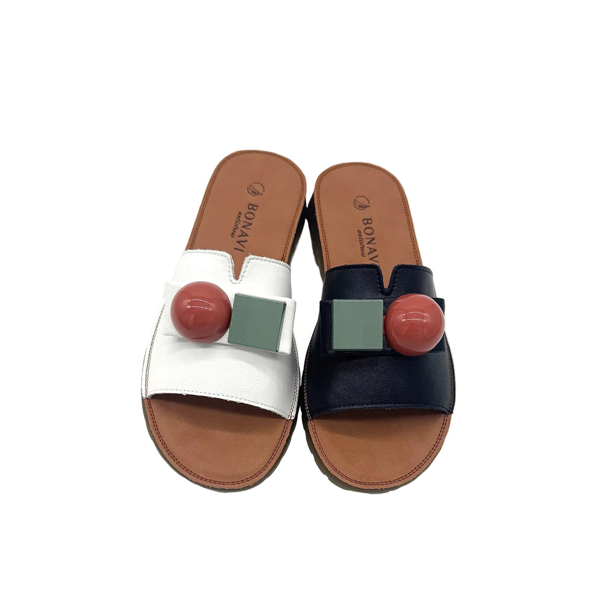 BONAVI Mesta white leather slide sandals for women with cushioned insole and flexible rubber sole