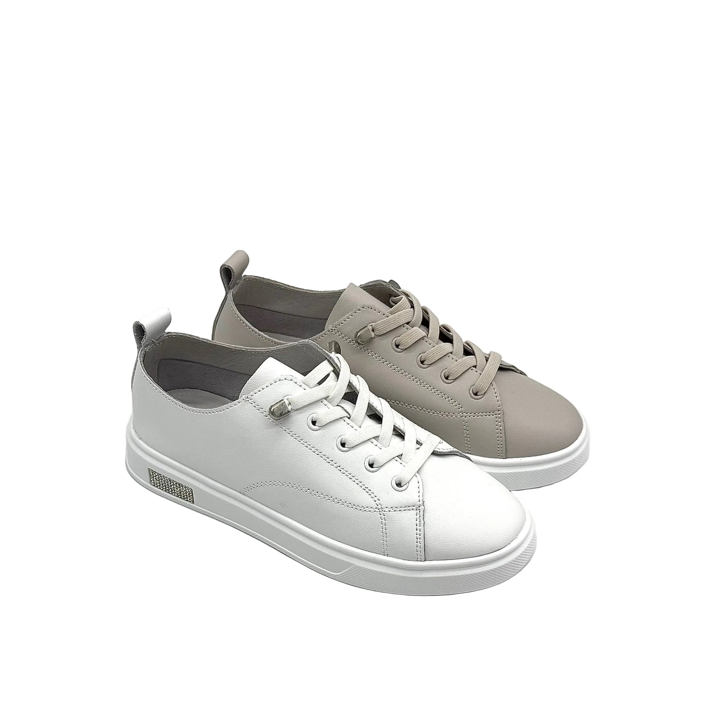 BONAVI Paros white leather sneakers for women with clean lace-up design and flexible sole