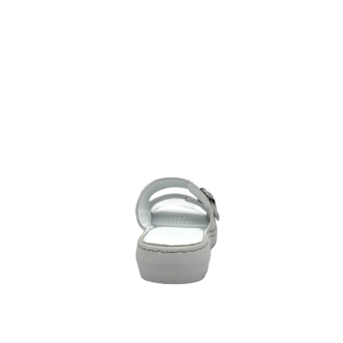 BONAVI Patra leather floral print double buckle slide sandal in white