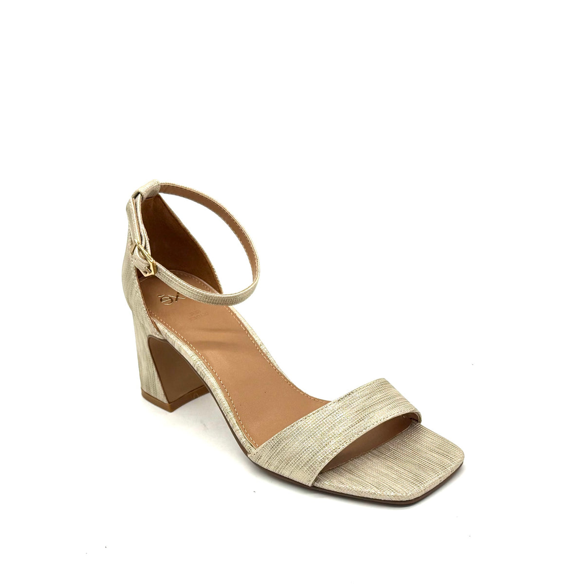 EXE Simona-232 woven ankle strap block heel sandal in beige with square open toe