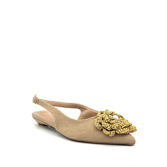 EXE TL20-13 Raffia Flower Pointed-Toe Slingback Flat