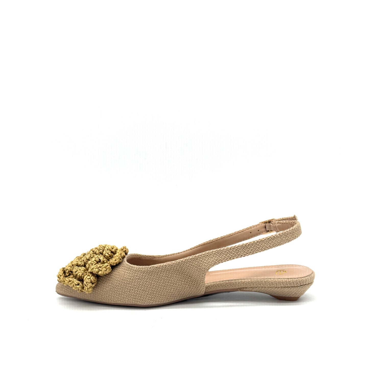 EXE TL20-13 Raffia Flower Pointed-Toe Slingback Flat
