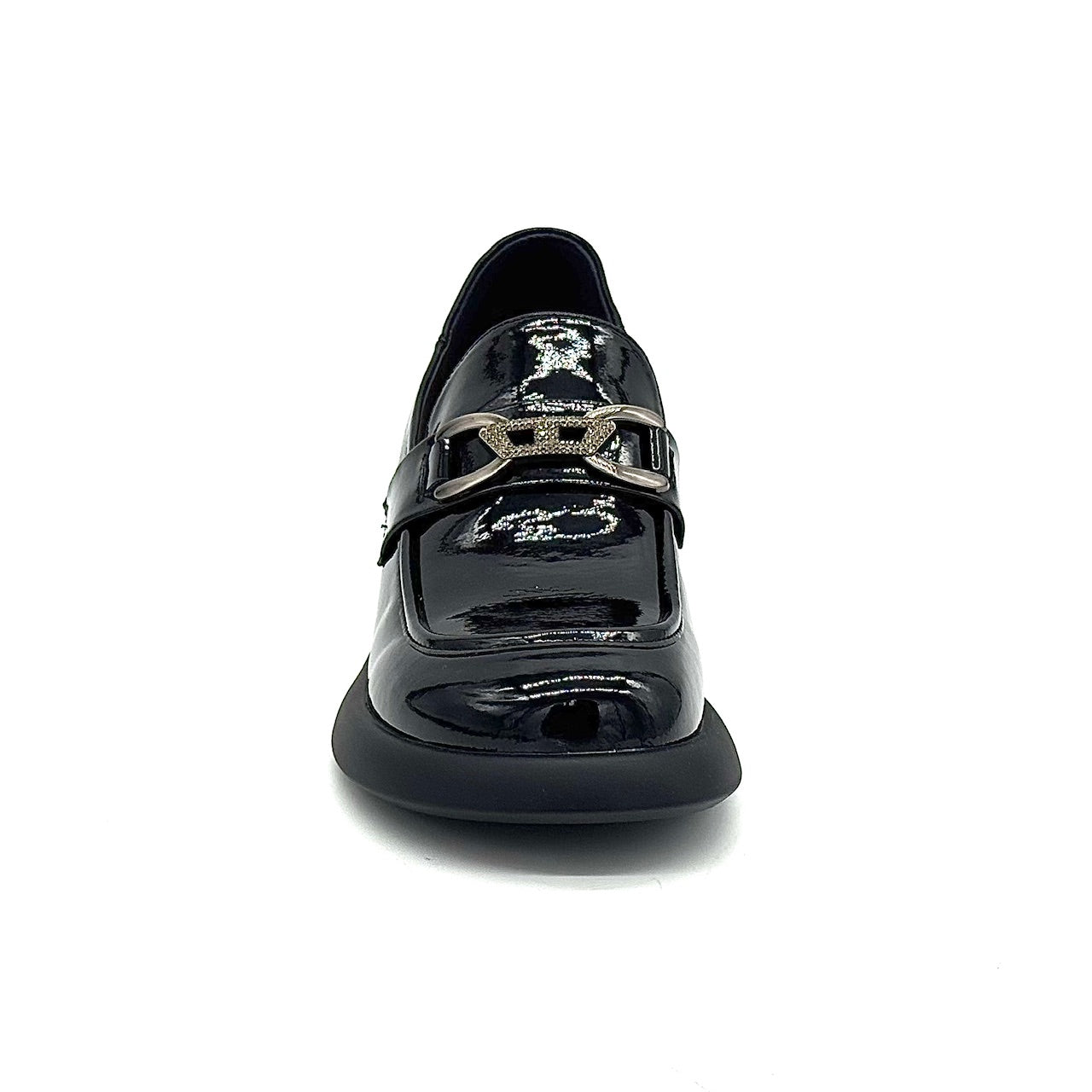 BONAVI 25-TZE7-3 Patent Leather Block Heel Loafer