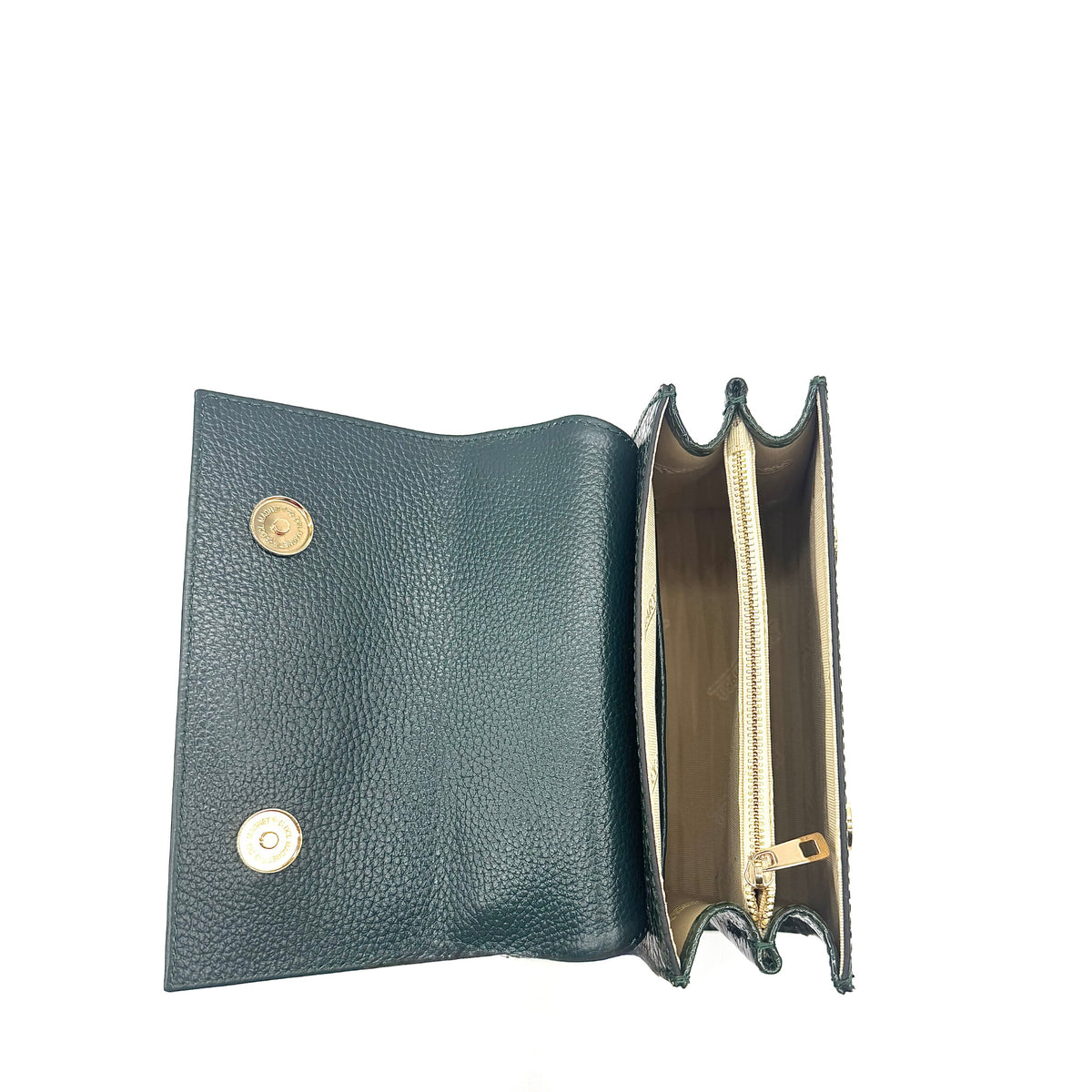 Emerald patent leather Karya Mila top handle satchel with embossed texture and gold hardware