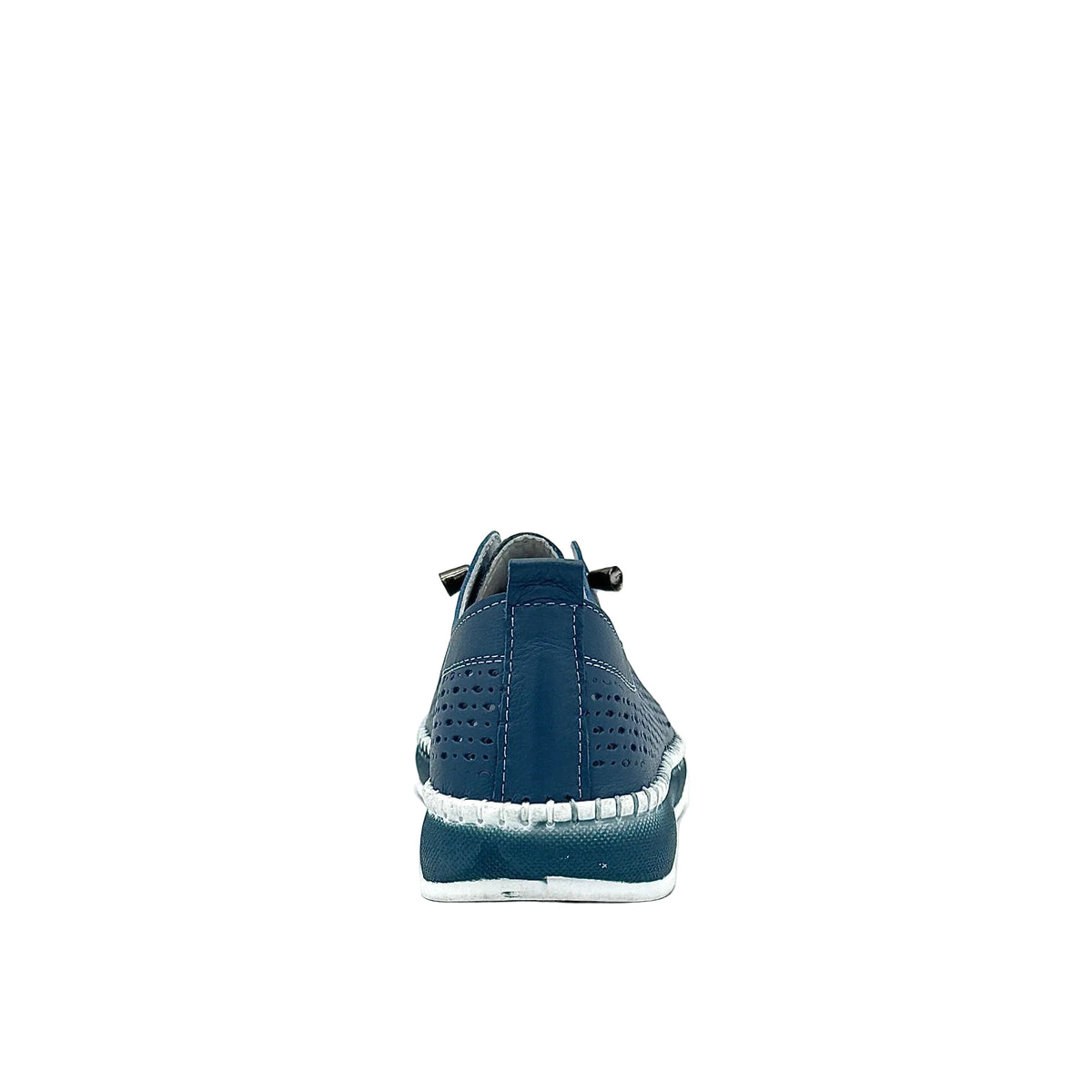 Navy: Mastic Soul 26127 perforated leather lace-up sneaker in navy with hand-stitched midsole detail, side view
