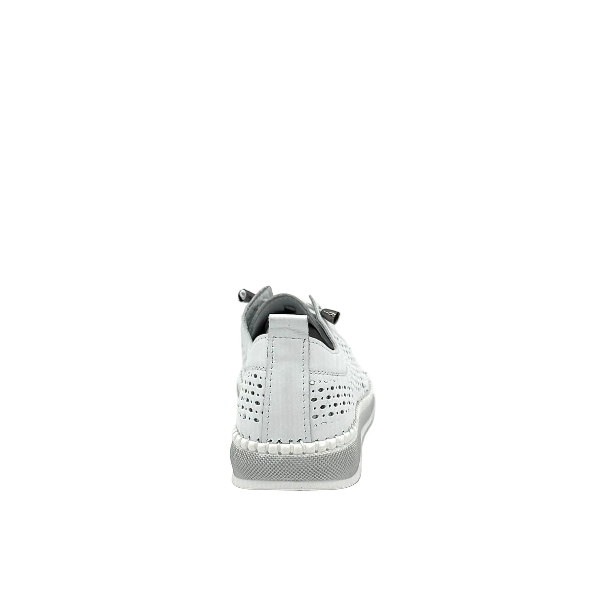 White: Mastic Soul 26127 perforated leather lace-up sneaker in white with hand-stitched midsole detail, side view