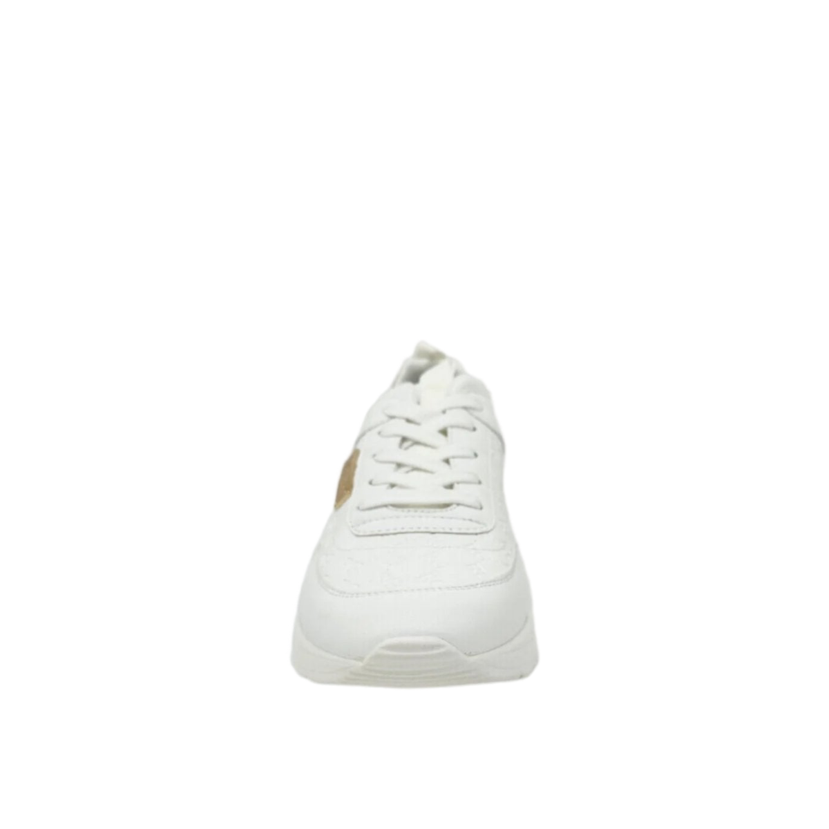 Front view of Renato Garini 2111 white lace-up wedge sneaker with a rounded toe and tonal stitched panels