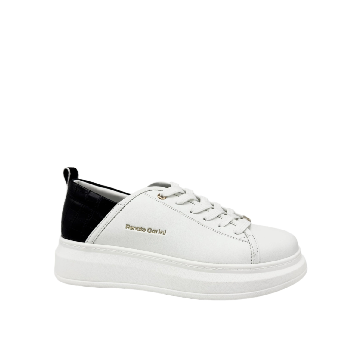 RENATO GARINI 66-22WEX106 platform sneaker in Black/White, side profile showing the platform sole and heel panel