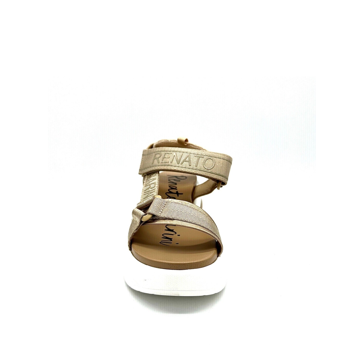 RENATO GARINI DMD-230826-2 platform sandal in Champagne/Bronze, front view showing textured straps and an open toe