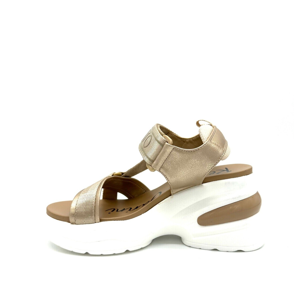 RENATO GARINI DMD-230826-2 platform sandal in Champagne/Bronze, inner side view showing metallic panels and the platform sole