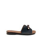 BONAVI Flora black leather slide sandals for women with flexible rubber sole