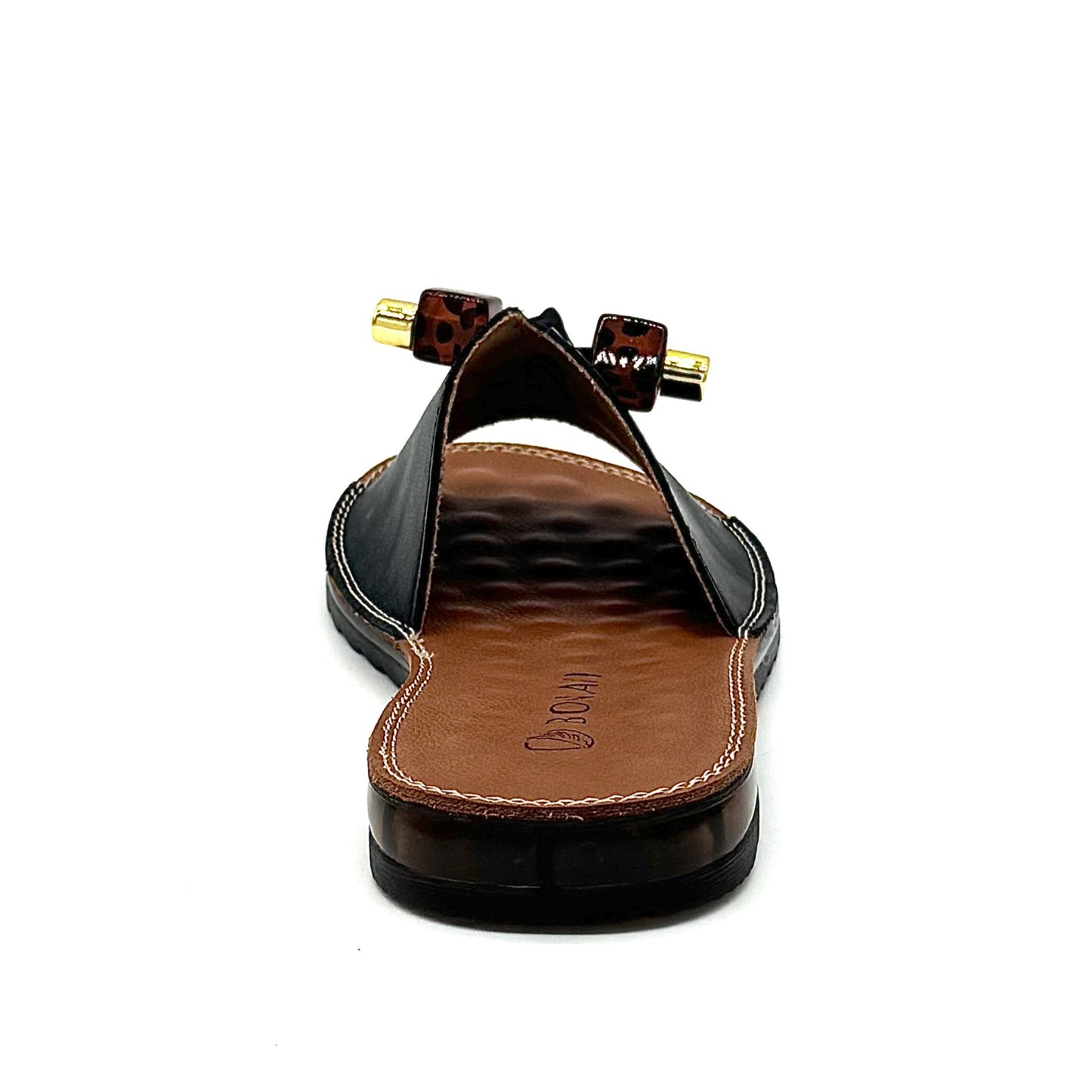 BONAVI Flora black leather slide sandals for women with flexible rubber sole
