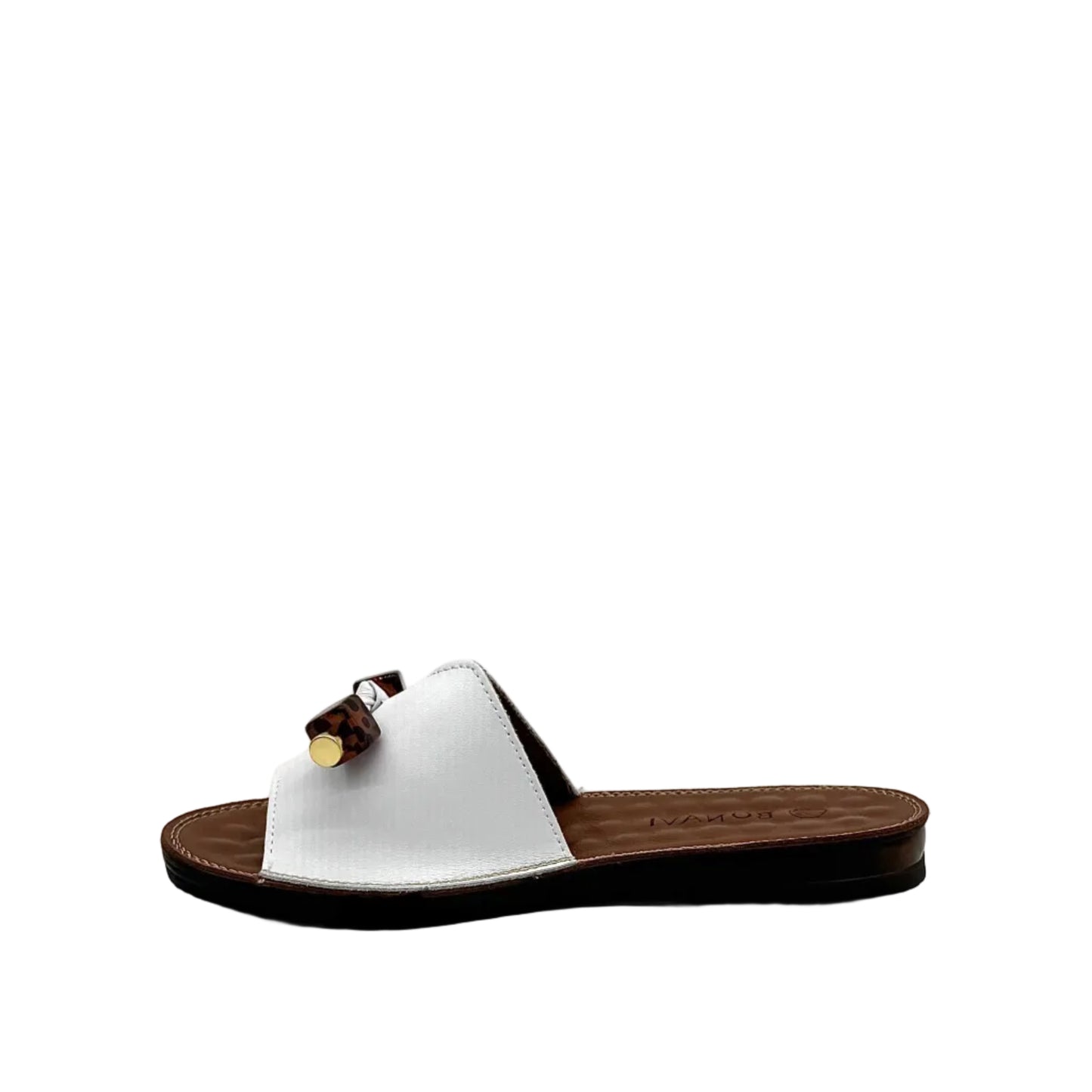 BONAVI Flora white leather slide sandals for women with flexible rubber sole