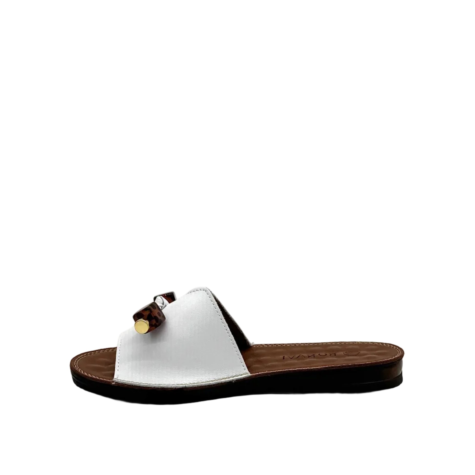 BONAVI Flora white leather slide sandals for women with flexible rubber sole
