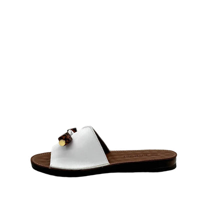 BONAVI Flora white leather slide sandals for women with flexible rubber sole