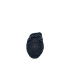 Women’s woven flat mule with stone detail and pointed toe in black