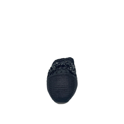 Women’s woven flat mule with stone detail and pointed toe in black
