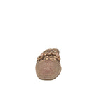 Women’s woven flat mule with stone detail and pointed toe in champagne