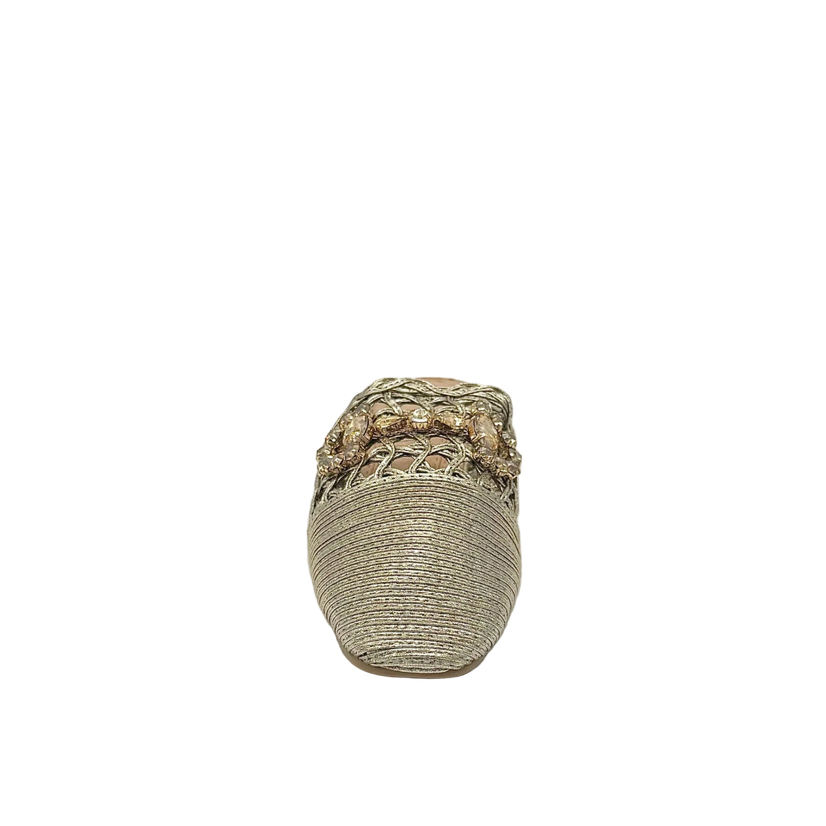 Women’s woven flat mule with stone detail and pointed toe in gold