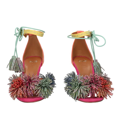 EXE Jennifer 725 multicolor rhinestone tassel heels for women with lace-up ankle strap and stiletto heel