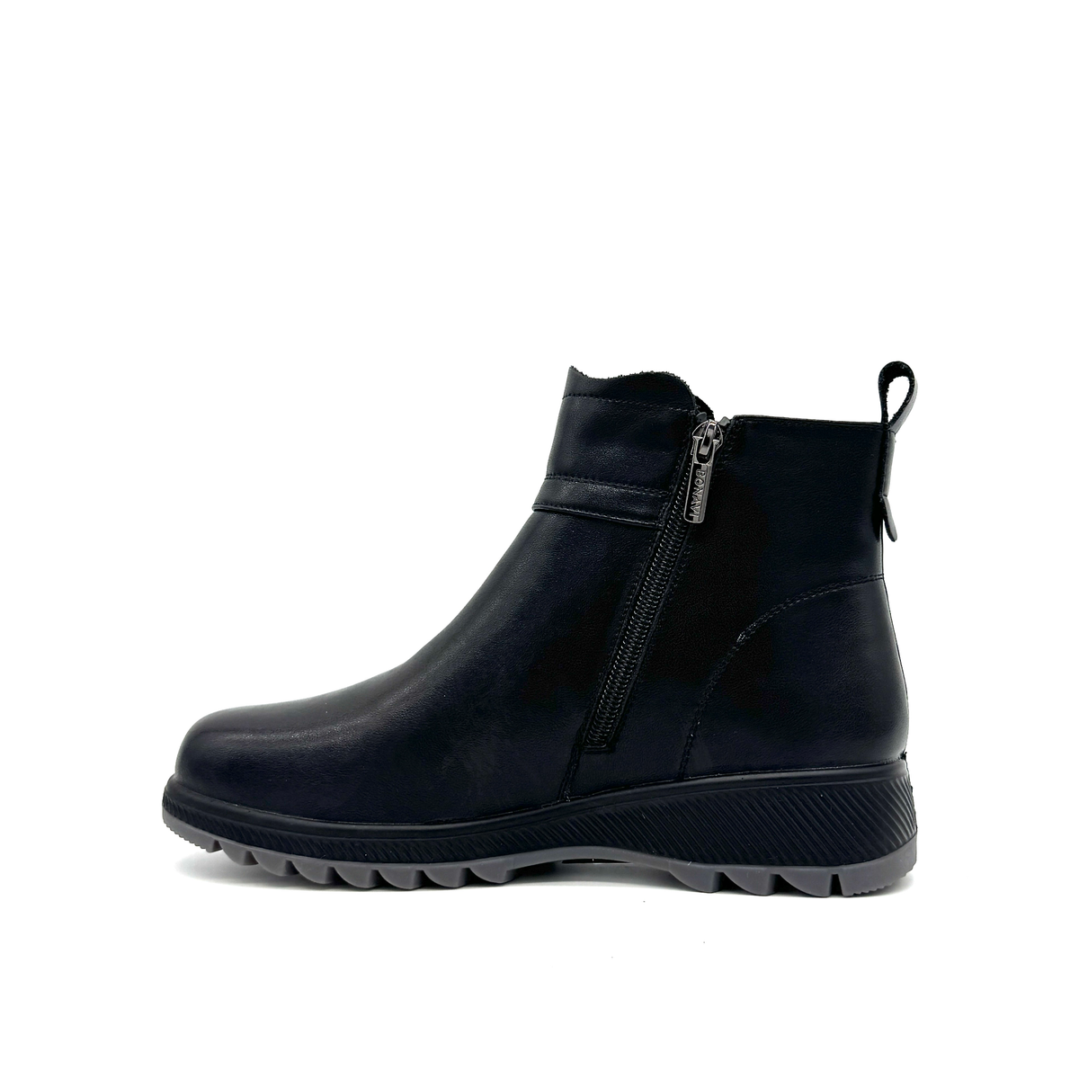 Bonavi 26-ZBU9-18 black leather wedge ankle boot, inside profile with zip closure