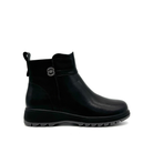 Bonavi 26-ZBU9-18 black leather wedge ankle boot, outside profile with silver-tone ring detail