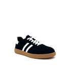 BONAVI Aiden suede leather retro stripe sneaker in black with white side stripes and gum sole