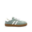 BONAVI Aiden suede leather retro stripe sneaker in sage green with white side stripes and gum sole