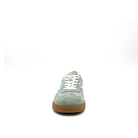 BONAVI Aiden suede leather retro stripe sneaker in sage green with white side stripes and gum sole