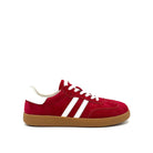BONAVI Aiden suede leather retro stripe sneaker in red with white side stripes and gum sole