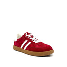 BONAVI Aiden suede leather retro stripe sneaker in red with white side stripes and gum sole