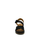 BONAVI Artemis genuine leather platform wedge sandal in black with square buckle ankle strap