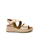 BONAVI Artemis genuine leather platform wedge sandal in nude with square buckle ankle strap
