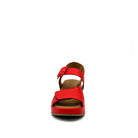 BONAVI Artemis genuine leather platform wedge sandal in red with square buckle ankle strap
