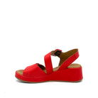 BONAVI Artemis genuine leather platform wedge sandal in red with square buckle ankle strap
