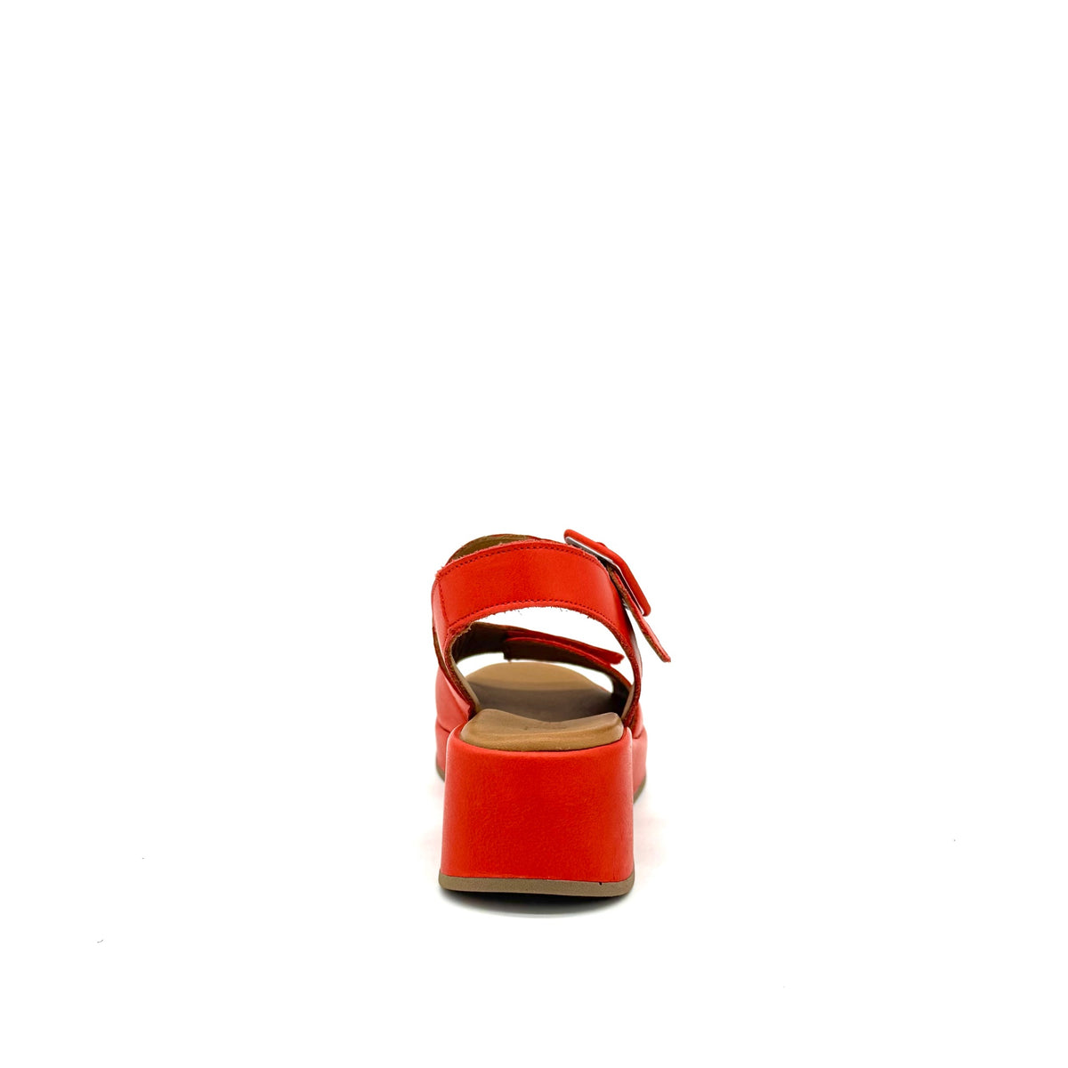 BONAVI Artemis genuine leather platform wedge sandal in red with square buckle ankle strap
