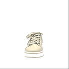 Beige: Bonavi Azael leather platform sneaker in beige with mesh panel detail and chunky white sole