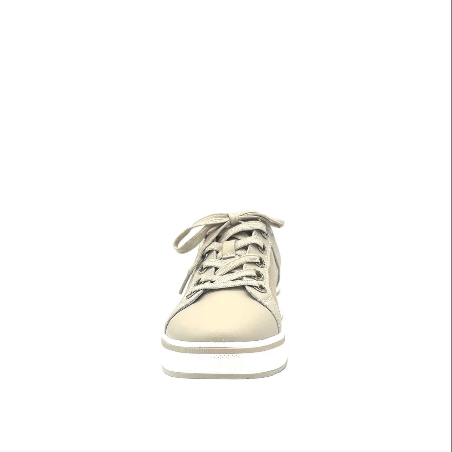 Beige: Bonavi Azael leather platform sneaker in beige with mesh panel detail and chunky white sole