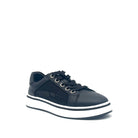 Black: Bonavi Azael leather platform sneaker in black with mesh panel detail and chunky white sole