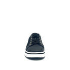 Black: Bonavi Azael leather platform sneaker in black with mesh panel detail and chunky white sole