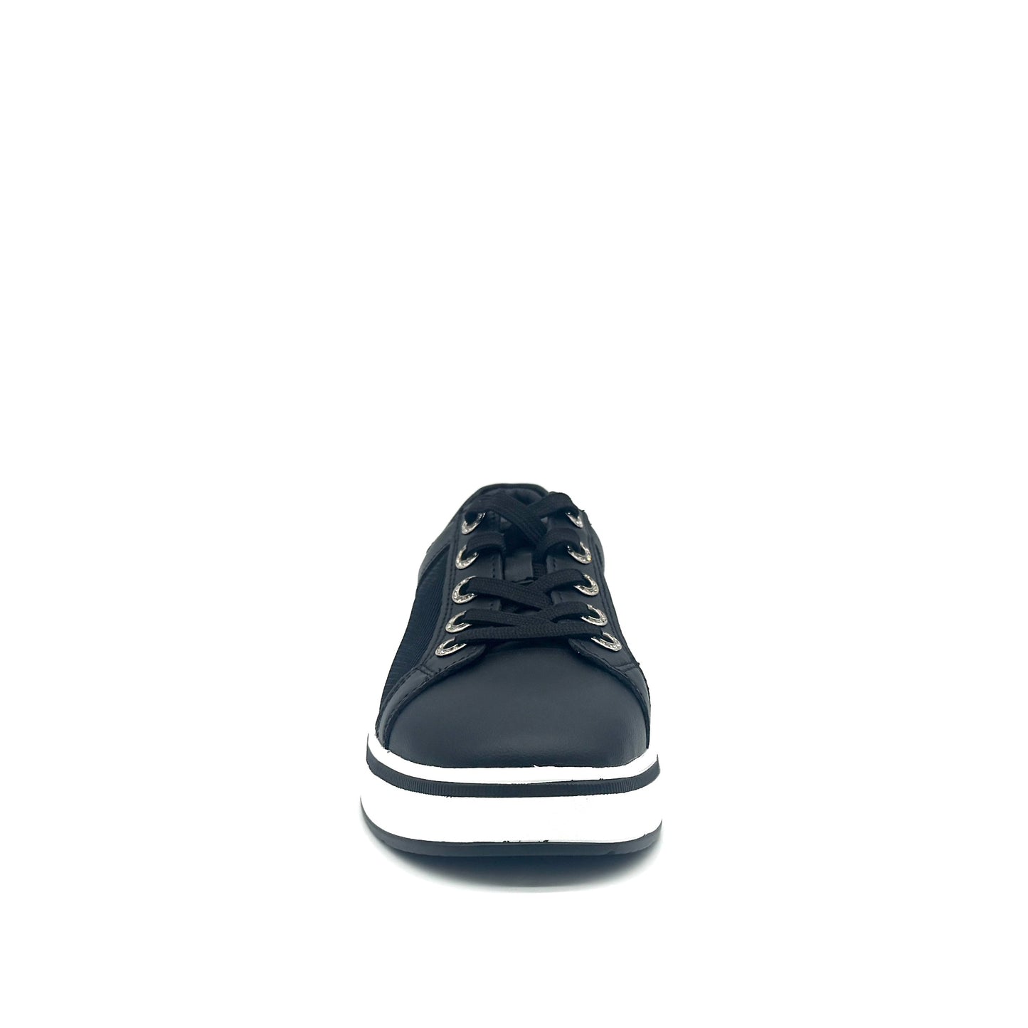 Black: Bonavi Azael leather platform sneaker in black with mesh panel detail and chunky white sole