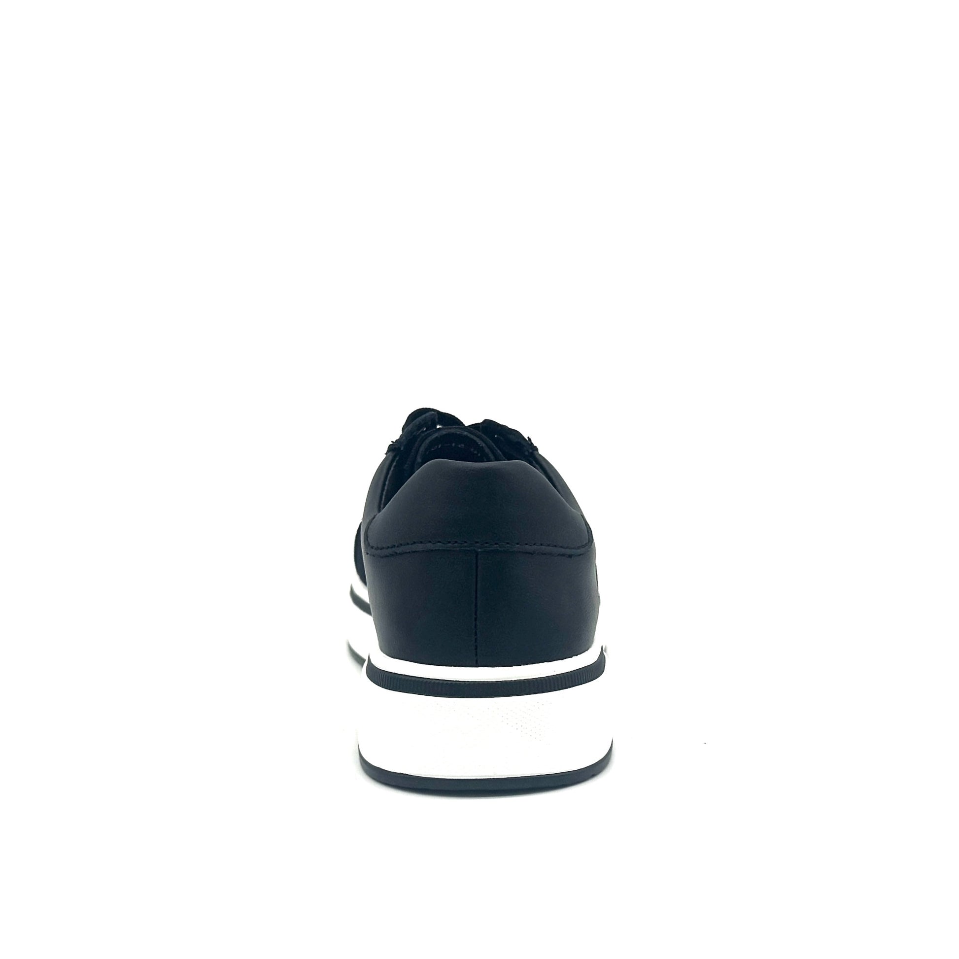 Black: Bonavi Azael leather platform sneaker in black with mesh panel detail and chunky white sole